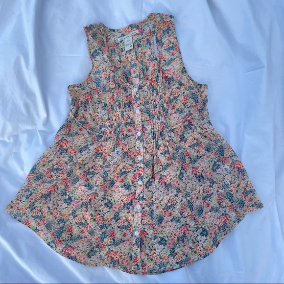 American Rag Cie Pleated Sheer Floral Tunic,Size M - Picture 3 of 5